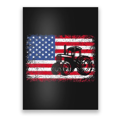 Farm Tractors USA Flag Patriotic Farming Gift Poster