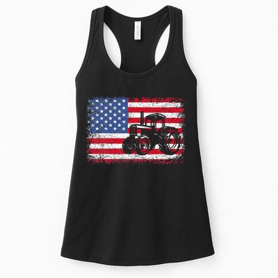 Farm Tractors USA Flag Patriotic Farming Gift Womens Tank Top