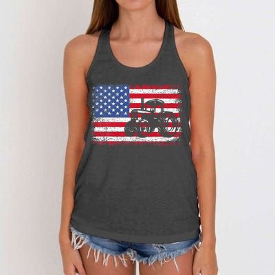 Farm Tractors USA Flag Patriotic Farming Gift Women's Knotted Racerback Tank