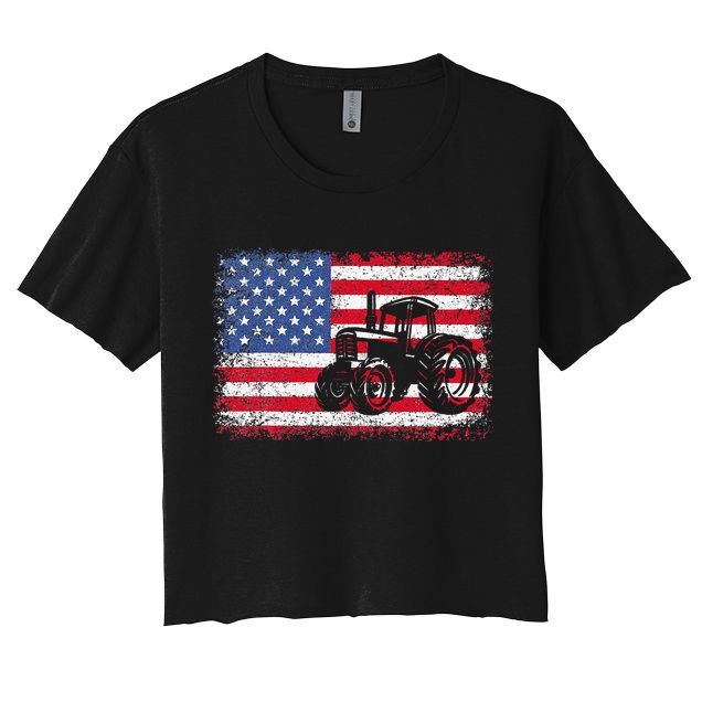 Farm Tractors USA Flag Patriotic Farming Gift Crop Top