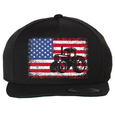 Farm Tractors USA Flag Patriotic Farming Gift Wool Snapback Cap