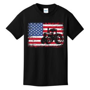 Farm Tractors USA Flag Patriotic Farming Gift Kids T-Shirt