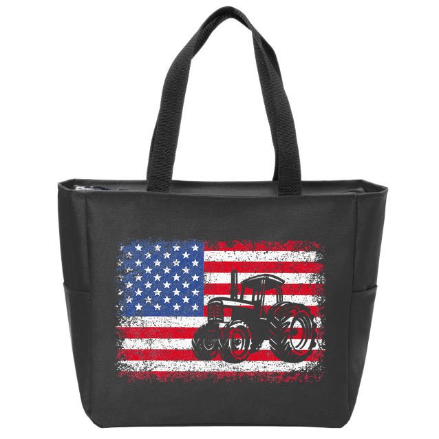 Farm Tractors USA Flag Patriotic Farming Gift Zip Tote Bag