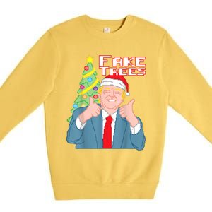 Fake Trees Us President Donald Trump Ugly Christmas Premium Crewneck Sweatshirt