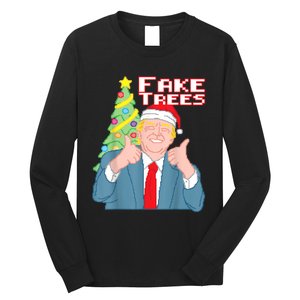 Fake Trees Us President Donald Trump Ugly Christmas Long Sleeve Shirt