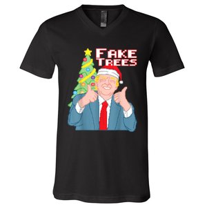 Fake Trees Us President Donald Trump Ugly Christmas V-Neck T-Shirt