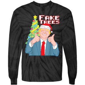 Fake Trees Us President Donald Trump Ugly Christmas Tie-Dye Long Sleeve Shirt