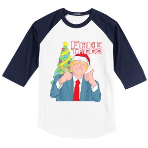 Fake Trees Us President Donald Trump Ugly Christmas Baseball Sleeve Shirt