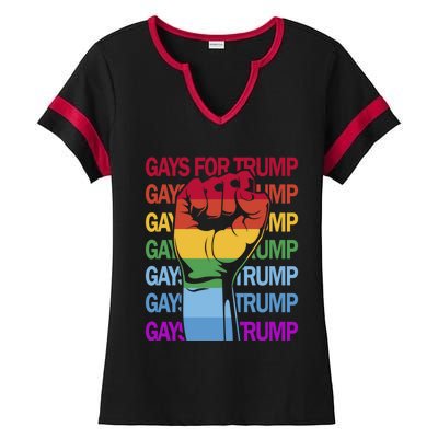 For Trump Usa Flag Pro Reelect Trump 2024 Lgbtq Flag Gift Ladies Halftime Notch Neck Tee