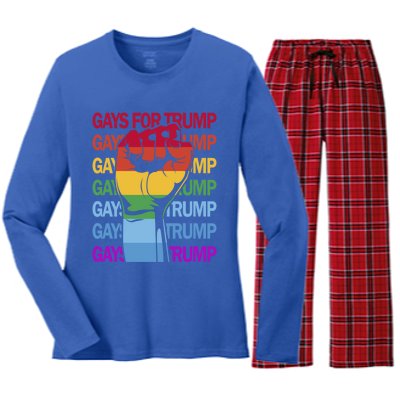 For Trump Usa Flag Pro Reelect Trump 2024 Lgbtq Flag Gift Women's Long Sleeve Flannel Pajama Set 