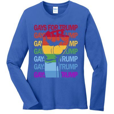 For Trump Usa Flag Pro Reelect Trump 2024 Lgbtq Flag Gift Ladies Long Sleeve Shirt