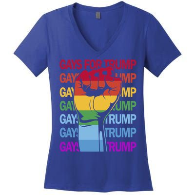 For Trump Usa Flag Pro Reelect Trump 2024 Lgbtq Flag Gift Women's V-Neck T-Shirt