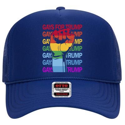 For Trump Usa Flag Pro Reelect Trump 2024 Lgbtq Flag Gift High Crown Mesh Back Trucker Hat