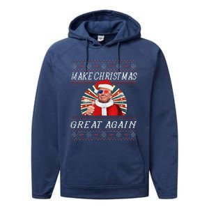 Funny Trump Ugly Christmas Gifts Make Christmas Great Again Performance Fleece Hoodie