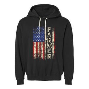 Farmer Tractors Usa American Flag Patriotic Farming Garment-Dyed Fleece Hoodie