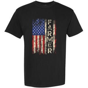 Farmer Tractors Usa American Flag Patriotic Farming Garment-Dyed Heavyweight T-Shirt