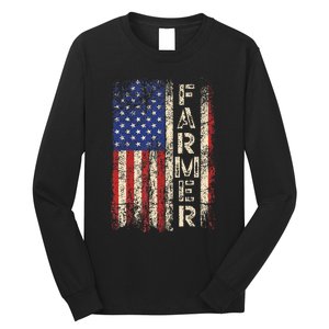 Farmer Tractors Usa American Flag Patriotic Farming Long Sleeve Shirt