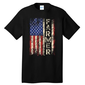 Farmer Tractors Usa American Flag Patriotic Farming Tall T-Shirt