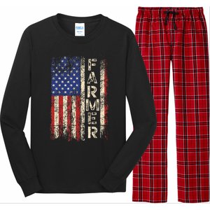 Farmer Tractors Usa American Flag Patriotic Farming Long Sleeve Pajama Set