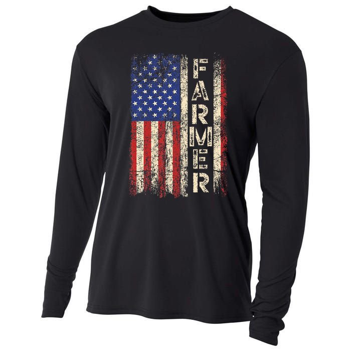 Farmer Tractors Usa American Flag Patriotic Farming Cooling Performance Long Sleeve Crew