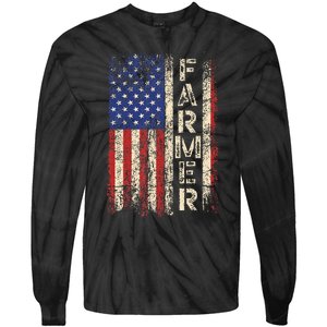 Farmer Tractors Usa American Flag Patriotic Farming Tie-Dye Long Sleeve Shirt