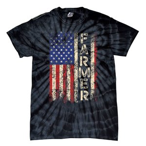 Farmer Tractors Usa American Flag Patriotic Farming Tie-Dye T-Shirt