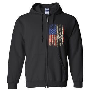 Farmer Tractors Usa American Flag Patriotic Farming Full Zip Hoodie