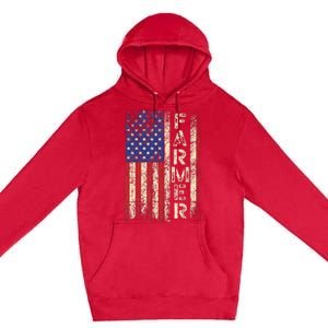 Farmer Tractors Usa American Flag Patriotic Farming Premium Pullover Hoodie