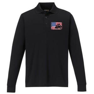 Farm Tractors Usa Flag Patriotic Farming Gift Performance Long Sleeve Polo