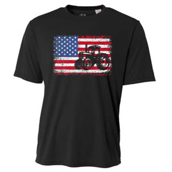 Farm Tractors Usa Flag Patriotic Farming Gift Cooling Performance Crew T-Shirt