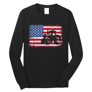 Farm Tractors Usa Flag Patriotic Farming Gift Long Sleeve Shirt