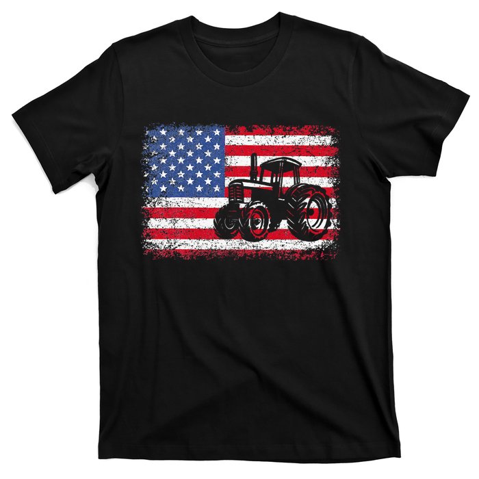 Farm Tractors Usa Flag Patriotic Farming Gift T-Shirt