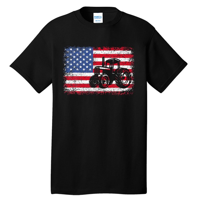 Farm Tractors Usa Flag Patriotic Farming Gift Tall T-Shirt