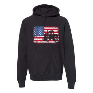 Farm Tractors Usa Flag Patriotic Farming Gift Premium Hoodie