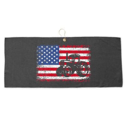 Farm Tractors Usa Flag Patriotic Farming Gift Large Microfiber Waffle Golf Towel