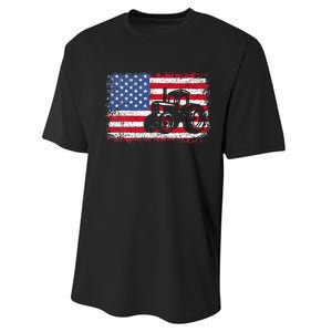 Farm Tractors Usa Flag Patriotic Farming Gift Performance Sprint T-Shirt