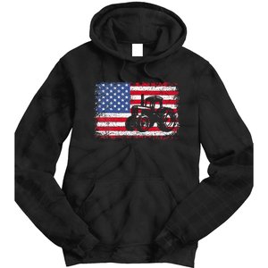 Farm Tractors Usa Flag Patriotic Farming Gift Tie Dye Hoodie