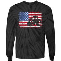 Farm Tractors Usa Flag Patriotic Farming Gift Tie-Dye Long Sleeve Shirt