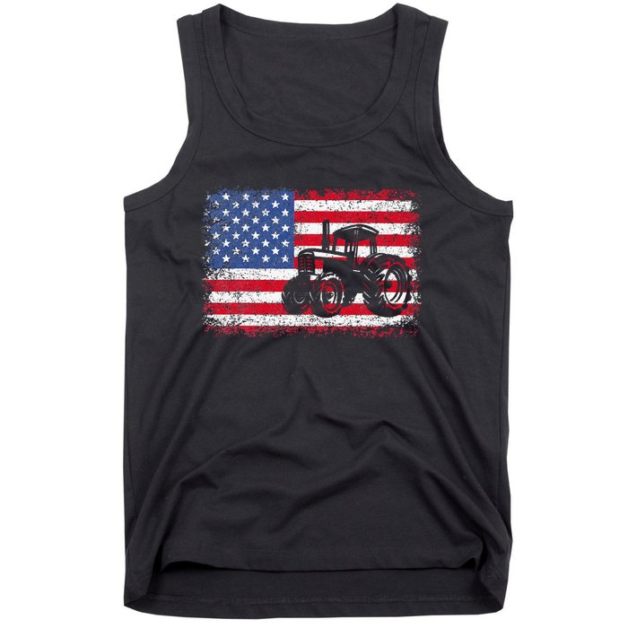 Farm Tractors Usa Flag Patriotic Farming Gift Tank Top