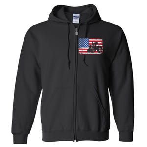 Farm Tractors Usa Flag Patriotic Farming Gift Full Zip Hoodie