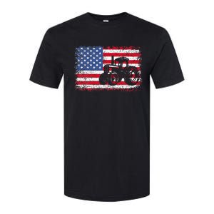 Farm Tractors Usa Flag Patriotic Farming Gift Softstyle CVC T-Shirt