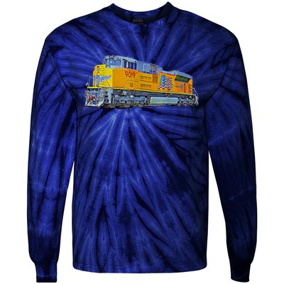 Freight Train Union Pacific Engine Tie-Dye Long Sleeve Shirt