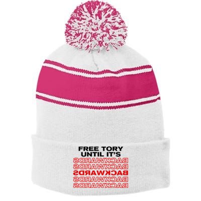 Free Tory Until ItS Backwards Stripe Pom Pom Beanie