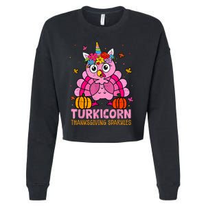 Funny Turkicorn Unicorn Turkey Funny Thanksgiving Girls Cropped Pullover Crew