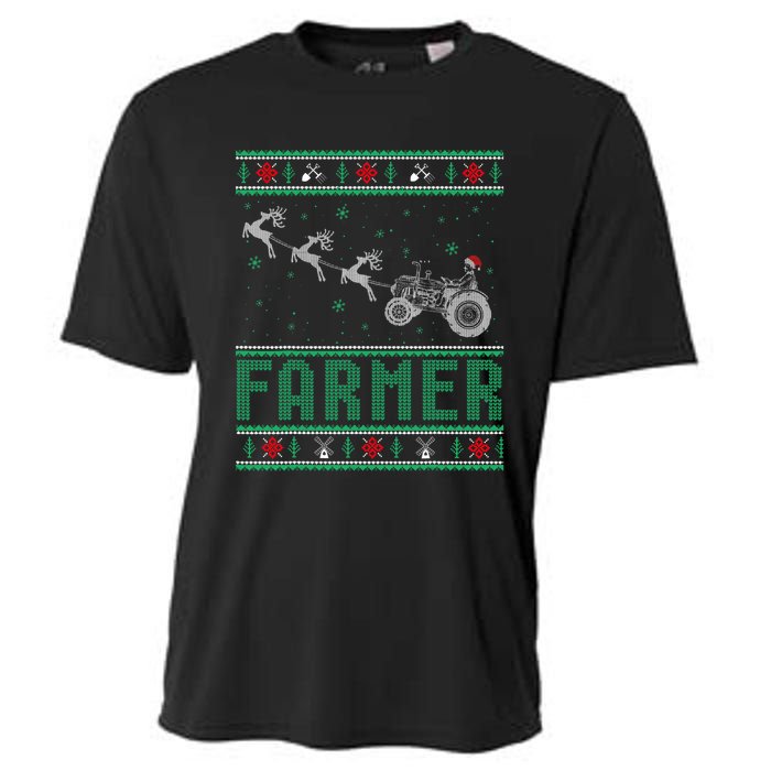 Farmer Tractors Ugly Christmas Xmas Sweater Cooling Performance Crew T-Shirt