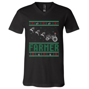 Farmer Tractors Ugly Christmas Xmas Sweater V-Neck T-Shirt