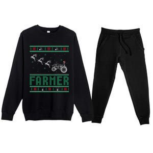 Farmer Tractors Ugly Christmas Xmas Sweater Premium Crewneck Sweatsuit Set