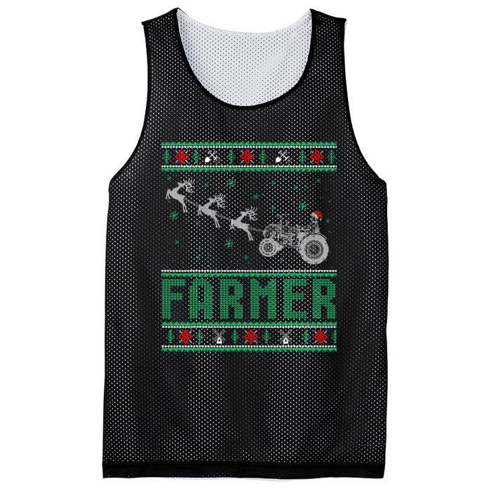 Farmer Tractors Ugly Christmas Xmas Sweater Mesh Reversible Basketball Jersey Tank