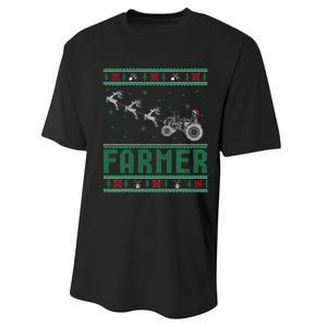 Farmer Tractors Ugly Christmas Xmas Sweater Performance Sprint T-Shirt