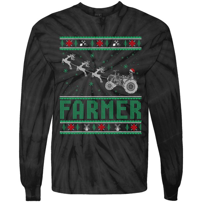 Farmer Tractors Ugly Christmas Xmas Sweater Tie-Dye Long Sleeve Shirt